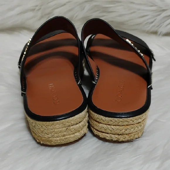 SALE! Coach Franca Black Leather Espadrilles Women's Sandals (#01) - Picture 6 of 16